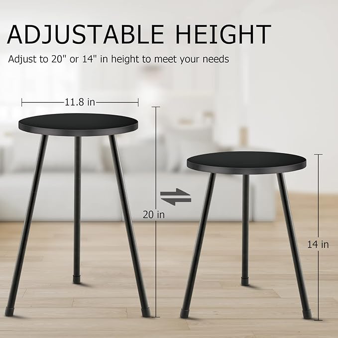 Tall Plant Stand, Mid Century Wood Indoor Plant Stand Black Plant Table for Flower Pots, Metal Plant Holder, Modern Home Decor Small Round Side End Table (11.8"x20")