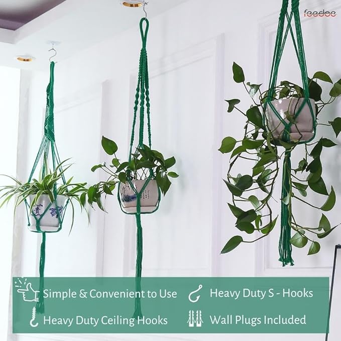 Macrame Plant Hangers Indoor Macrame Hanging Planters for Indoor Plants - 6 Pack Hanging Plant Holders Indoor Hanging, Macromay Plant Hangers for Indoor Plant Hanger, Boho & Home Decor (Green)
