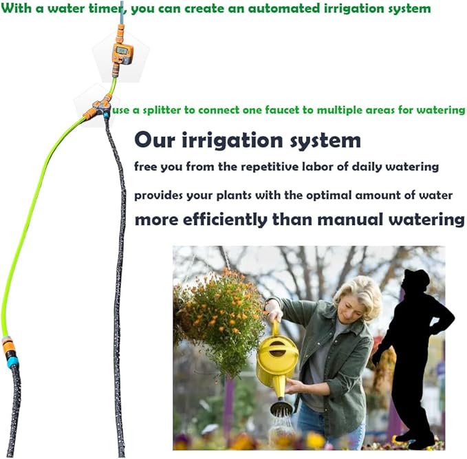 Garden Flat Soaker Hose 20 Ft for Garden Beds, Water Hose Linkable Irrigation System Lightweight and Easy Gardening Yard Work Watering Plants and Flowers