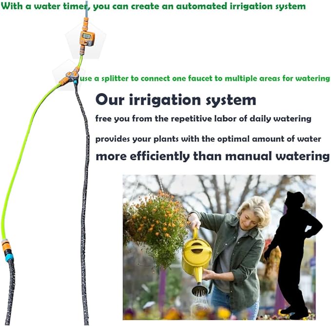 Garden Flat Soaker Hose 25 Ft for Garden Beds, Water Hose Linkable Irrigation System Lightweight and Easy Gardening Yard Work Watering Plants and Flowers