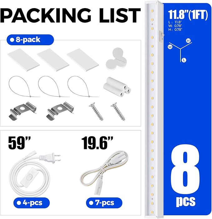 Barrina Grow Lights for Indoor Plants, Full Spectrum Grow Light, 1ft Plant Lights for Indoor Growing, LED Grow Lights, T5 Grow Light Strip, Plug and Play, Yellow, 8-Pack