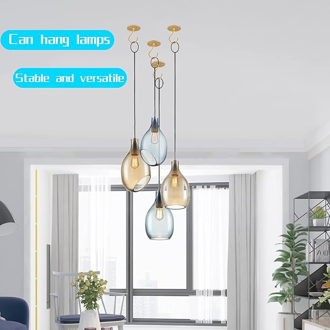 Ceiling Hooks for Hanging Plants- Metal Heavy Duty Wall Mounted Hangers for Hanging Bird Feeders, Planters, Wind Chimes, Include Professional Drywall Anchors (5 Pack) (Bright Gold)