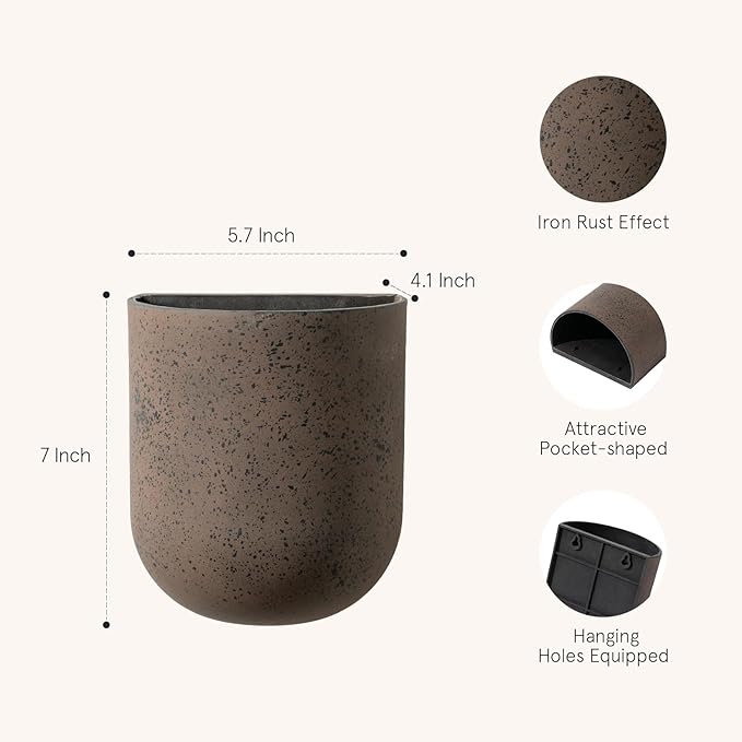 LA JOLIE MUSE Wall Hanging Planters for Indoor Plants, Hanging Flower Pots for Air Plants Succulent, Set of 2, 6 Inch, Iron Rust