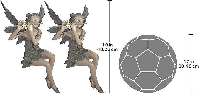 Design Toscano CL95276 Fairy of The West Wind Sitting Garden Statue, 19 Inch, Set of Two, Two Tone Stone