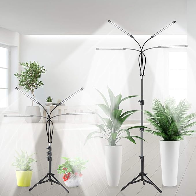 GHodec Grow Light with Stand, 5500K Full Spectrum Gooseneck Floor Plant Light for Indoor Plants Growing,5 Dimmable Levels & Auto On/Off Timer,Tripod Stand Plant Lamp Height Adjustable