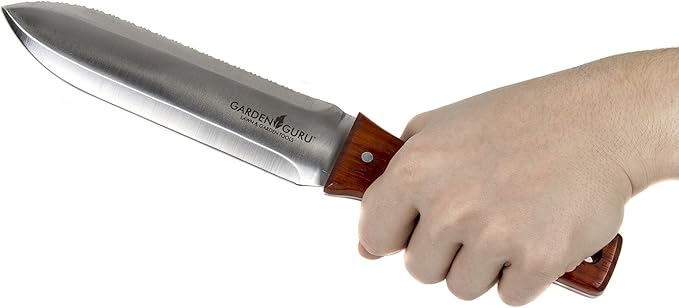 Garden Guru Hori Hori Gardening Knife for Weeding, Digging, Pruning, and Cultivating - Stainless Steel Full Tang Blade | Marks for Measuring Planting Depth