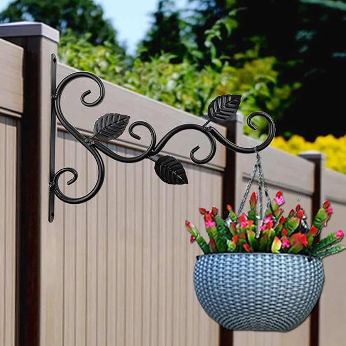 NSBELL 4PCS Plants Hangers Outdoor Indoor Decor, Wall Hooks for Hanging Plant Bracket, Plant Hooks for Bird Feeder, Wind Chime, Lights, Lanterns (Black-4PCS)