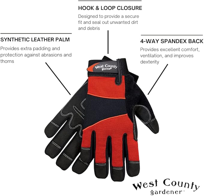 West County 013B/M Men's Gloves –Medium, Brick, Work Gloves with Four-Way Spandex Backing, Adjustable Cuff