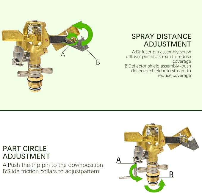 Hourleey 2 Pack Brass Impact Lawn Sprinklers for Yard, Heavy Duty Adjustable Pulsating Water Sprinkler Head with Aluminum Alloy Spike Base for Large Area Patio Garden