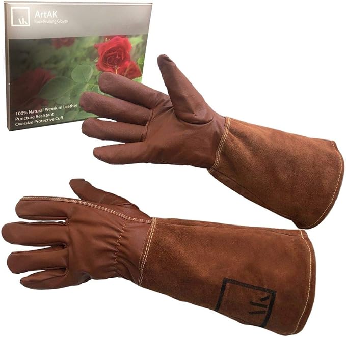 ArtAK Rose Pruning Gloves Leather Rose Gardening Gloves for Men and Women Long Thorn Proof Cowhide Gauntlet Protective Rose Gloves for Rose Bushes Ready to Plant Brown Garden Gloves Large