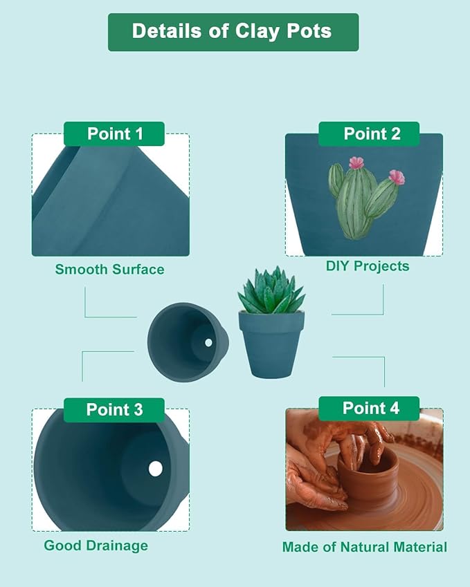 vensovo 48 Pcs 2" Tiny Terracotta & Terra Cotta Pots with Drainage - Steel Blue Small Mini Clay Ceramic Pottery Planter Ideal for Indoor/Outdoor Plants, Crafts, Wedding Favors