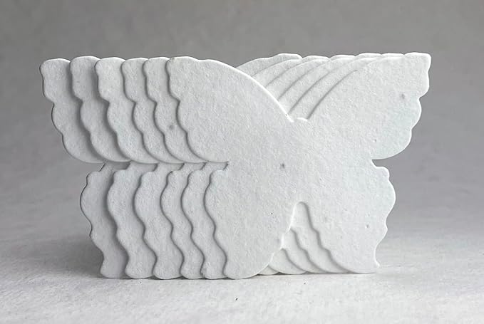Of The Earth Handmade Paper - Wildflower Seed Paper Butterfly Shape - Large 3" - Set of 24 (10s White Seed)