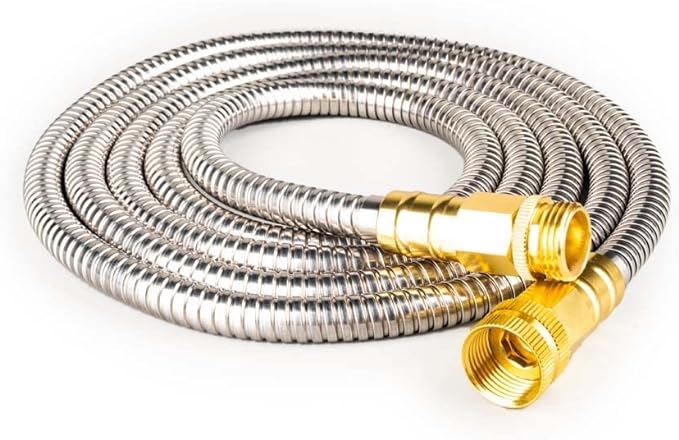 Stainless Steel Garden Hose: Durable Quality Metal with High-pressure Water Output for Gardeners(15FT)