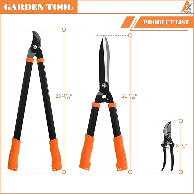 Machete, Hedge Shears and Tree Shears 3pcs Heavy Duty Garden Shears Set With Compound Action Tree Shears, Cut Thick Branches Easily, Tree Trimmer Gardening Tools, Tree, Shrub and Bush Care Kit