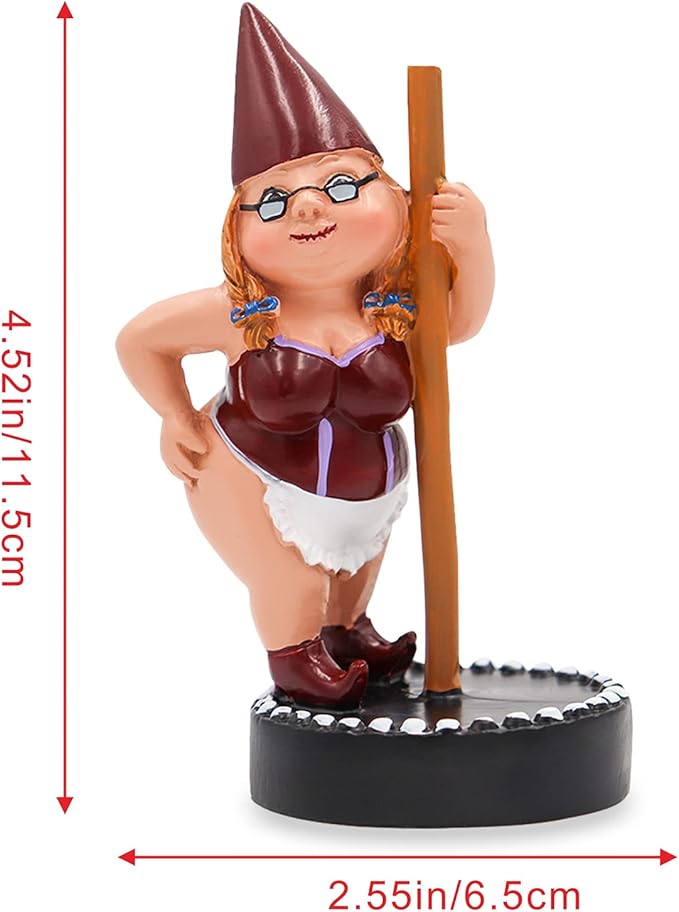 Pole Dancing Gnome Statue, Resin Garden Gnome Statues, Funny Outdoor Gnome Figure, Creative Garden Spring Decoration, Pole Dance Garden Gnome, Spring Garden Statue, Dancing Lady Gnome Statue (Red)