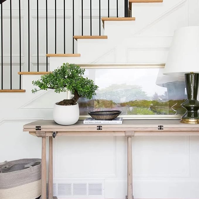 DILATATA Fake Bonsai Tree Zen Juniper Bonsai Plant 9” Tall Artificial Bonsai Trees with White Ceramic Pot Decorated with Pebbles Desk Plant Indoor Bonsai for Home Office Decor