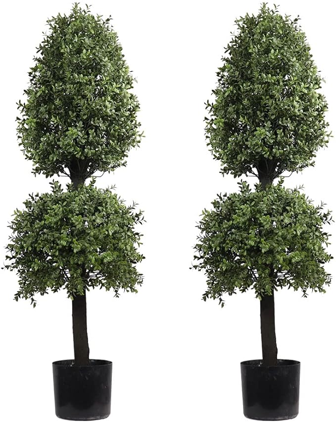 4ft Boxwood Ball Shape Artificial Topiary Tree Porch Decor, Outdoor Plants 2Pack