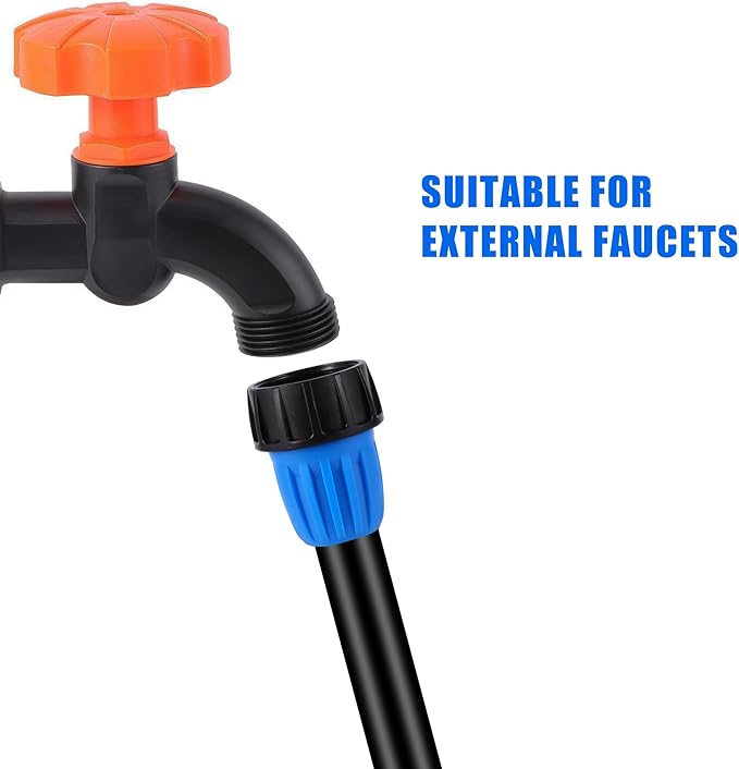 24 PCS Drip Irrigation Fittings Kit Blue Lock Barbed Connectors For 1/2 Inch 16MM Tubing (OD 0.620 in.ID is 0.520. in), 5 Tees,5 Straight,2 Switch Valves,5 End Cap,5 Elbows,2 Adapter