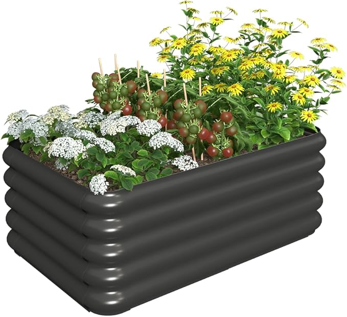 3.0x1.8x1.0ft Raised Garden Bed Kit, Rustproof PP Material Garden Box, Flower Bed with Tool-Free Assembly Design, Rectangular Planter Boxes for Outdoor Vegetables Flower Fruit Herb, Black