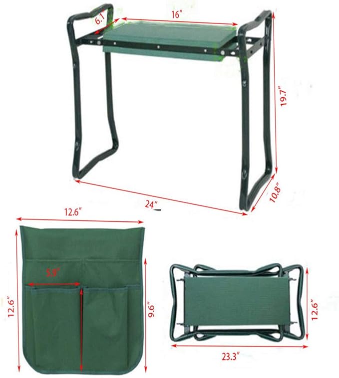 WFLNHB Garden Kneeler and Seat Stool Garden Bench Foldable Kneeler Stool Portable Garden Folding Stool with Tool Pouch and Soft Kneeling Pad