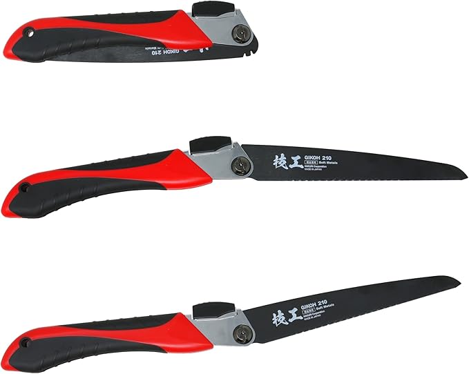 KAKURI Japanese Pull Saw Folding for Metal Cutting & PVC Cutting 8-1/4", Foldable Hand Saw for Aluminum, Brass, Soft Iron, Plastic, Pipe, Razor Sharp Japanese Steel Blade, Made in JAPAN