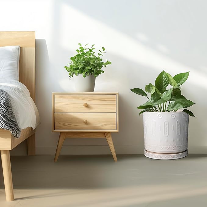 Ceramic Pots for Plants 12 Inch - Large Ceramic Planters for Indoor Plants Outdoor Modern Flower Pot with Drainage Holes and Saucer for Office Garden Patio White