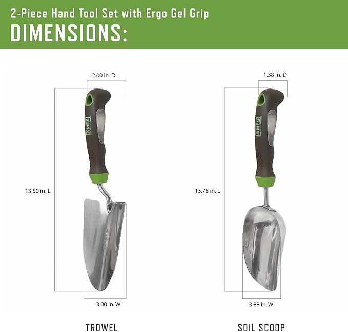 AMES 24452009 2-pc. Ergo Gel Grip Garden Tool Set with Hand Trowel & Soil Scoop
