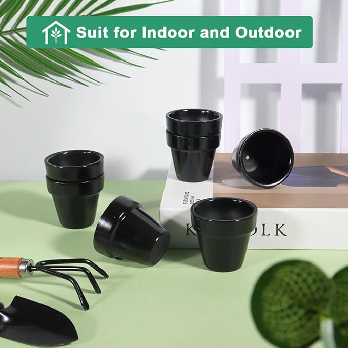 vensovo 48 Pcs 2" Tiny Ceramic Plant Pots with Drainage Hole - Black Small Mini Ceramic Pottery Planter Ideal for Indoor/Outdoor Plants, Crafts, Wedding Favors