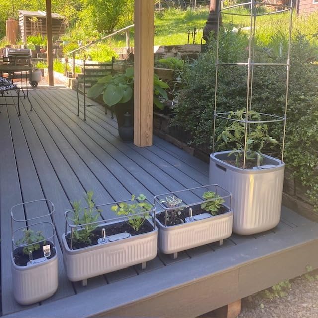 Vego garden Planters for Outdoor & Indoor Plants, Large Plant Pots with Self Watering, 15" Tall Large Plant Pots with Trellis for Flowers Plants Decor, Fog Gray