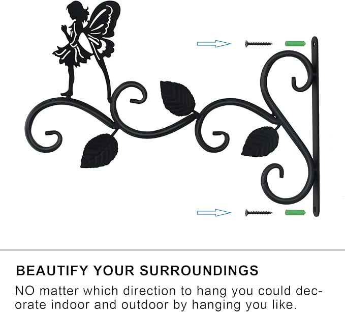 Hanging Plants Bracket 12" Angel Planter Outdoor Hooks Hangers for Flower Baskets Pot Bird Feeder Wind Chimes Lanterns Patio Garden Outdoor Indoor Metal Black, 4 Pack