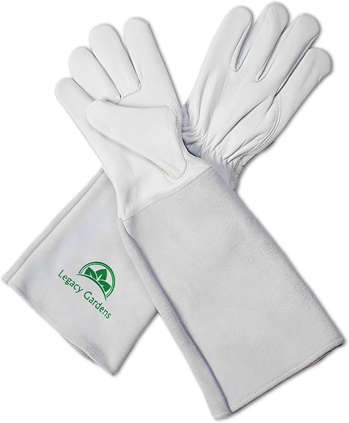 Thorn Resistant Leather Gardening Gloves for Men & Women – Long Gauntlet Rose Pruning Gloves with Forearm Protection for Pruning and Yard Work - Small