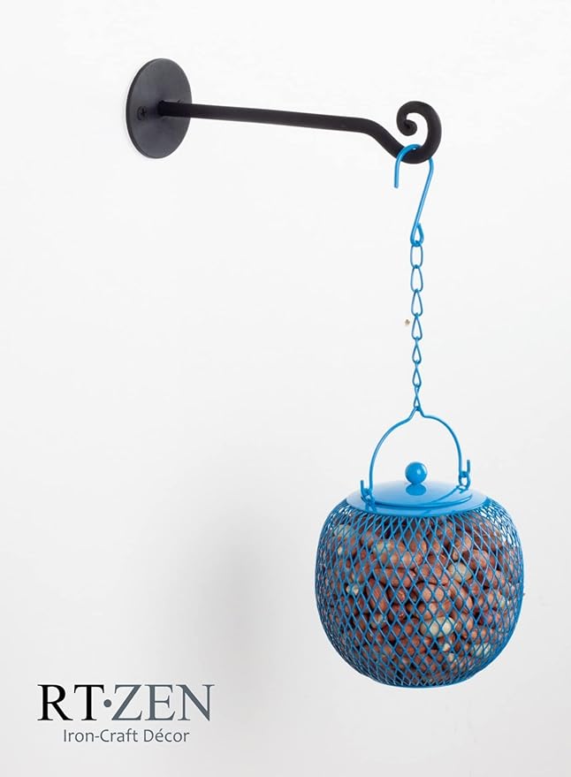 RTZEN Plant Hangers Outdoor or Indoor - Wrought Iron Metal Hanger Indoor Hook - Heavy Duty Wall Bracket Hooks for Hanging Plants Baskets Lanterns Wind Chimes - 2 Pack (Black Swirl Hooks)