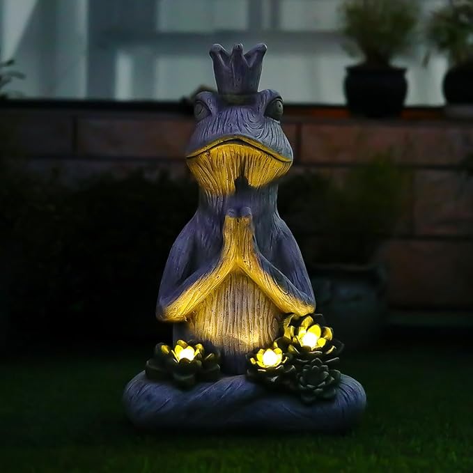 Large Garden Statue Yoga Frog Sustainable Eco-Friendly Solar Lights with LED Sustainability Sculpture Courtyard Balcony Home Decoration(20" Tall