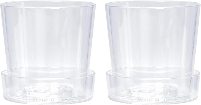 Phoenix Vine 6.5 InchClear Acrylic Planter Pot with Tray, Orchid Pot with Drainage Holes, Deep Saucer for Bottom Watering, Transparent Containers for Indoor Plants, Herbs, Set of 2, 91-A-F-2