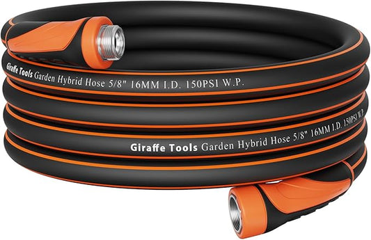 Giraffe Tools Garden Hose 25ft x 5/8", Water Hose Heavy Duty, Flexible, Lightweight Hybrid Hose with Swivel Handle, Male to Female Fittings, Burst 600 PSI