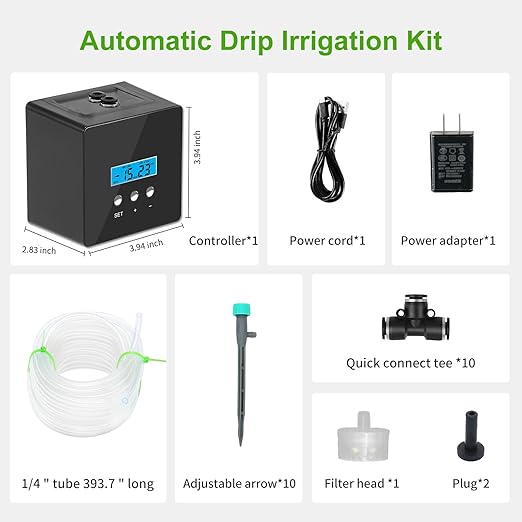 Indoor Plant Watering System, 10 Potting Automatic Watering Device, Programmable Water Timer, Self-Priming Pump, Drip Irrigation System Kit