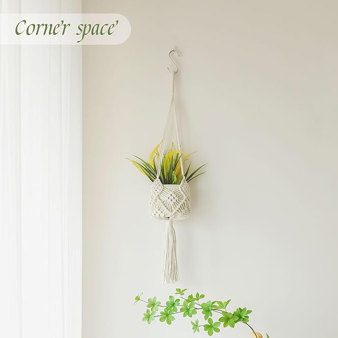 Hanging Planter with Patterns,2Packs Macrame Plant Hangers Indoor Macrame for up to 8 inch Pot Crochet Boho Plant Hanger Holder for Indoor Outdoor with 2S Shaped Stainless Steel Hooks (White)