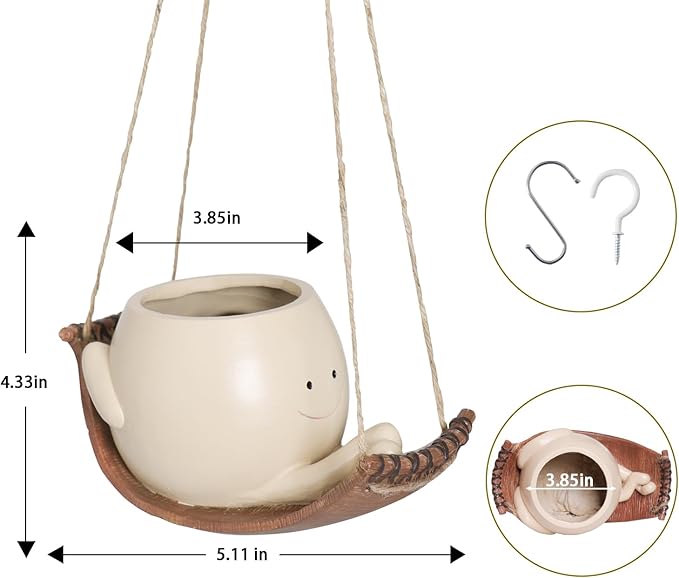 Hanging Hammock Planter Pot Swing Smile Face Planter for String of Pearls Plant Live Resin Head Flower Pots for Indoor Outdoor Plant Gift Ideas for Mother Day, Christmas