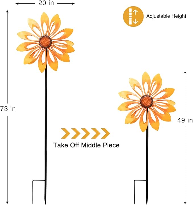 Birthday Gifts for Women Floral Yard Garden Wind Spinners - Large Outdoor Metal Wind Spinners with Vane, Lawn Yard Art Garden Decor (Sunflower)