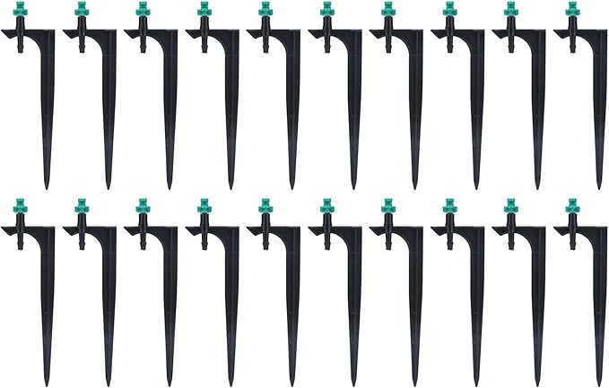 Garden Irrigation System, Adjustable Irrigation Dripper 20Pcs/Bag Irrigation Dripper with Ground Insert Fruit Tree Drip Irrigation Emitters for 1/4" Drip Irrigation Tubing(180 Degrees with Plunger)