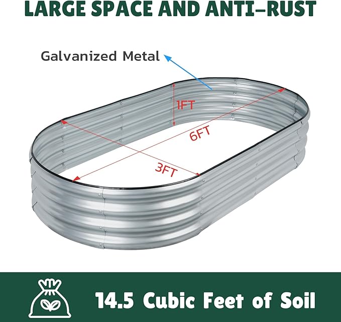 LINEX Galvanized Raised Garden Bed 6x3x1 ft, Metal Raised Garden Beds Outdoor Planter Boxes Clearance for Gardening Vegetables Flowers Herbs Above Ground