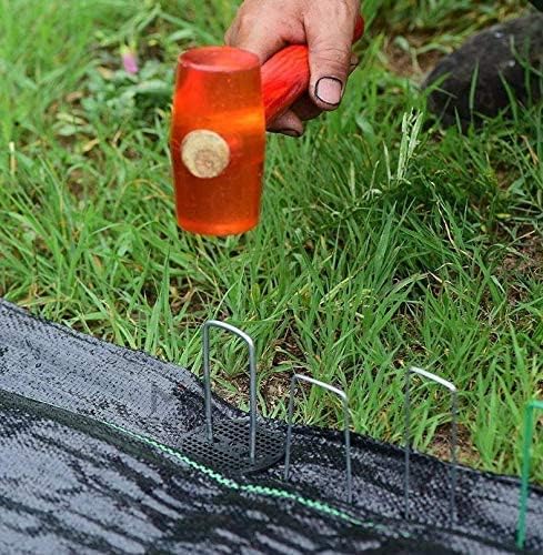 Finderomend 100 Pack Landscape Staples and 100 Pack Gaskets,11 Gauge 5" Galvanized Steel Garden Staples with Black Pads for Weed Barrier Grass