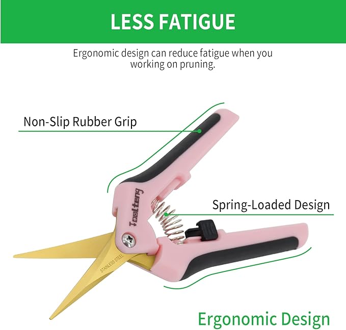 1 Pack Pruning Shears with Curved Blades, Garden Trimming Scissors, Gardening Hand Pruning Snips Titanium Coated Precision Bonsai Pruning Shears, Efficient Flower Cutters (Pink)