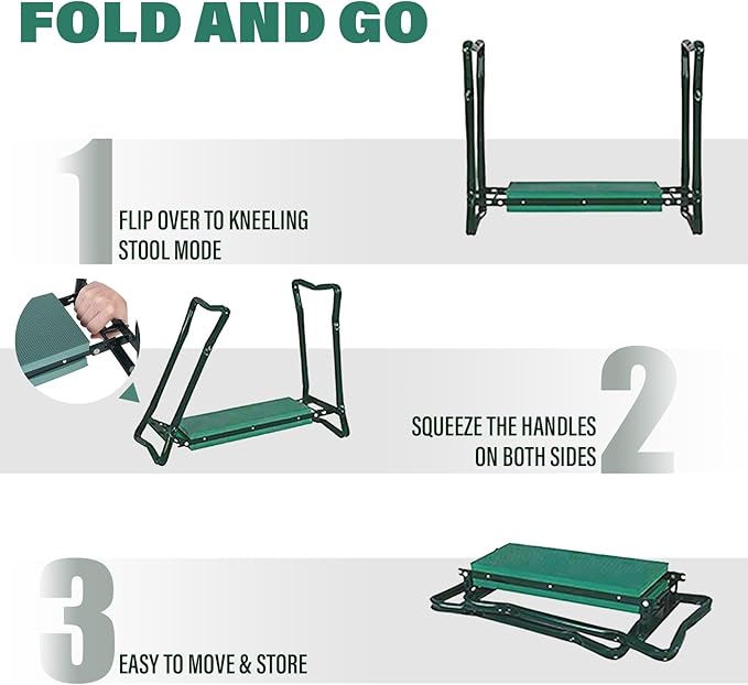 BDL Garden Kneeler Seat with Upgraded Thicken Kneeling Pad and 1 Large Tool Pouch, Foldable Stool 330lb Capacity-Protects Your Knees, Clothes from Dirt & Grass Stains