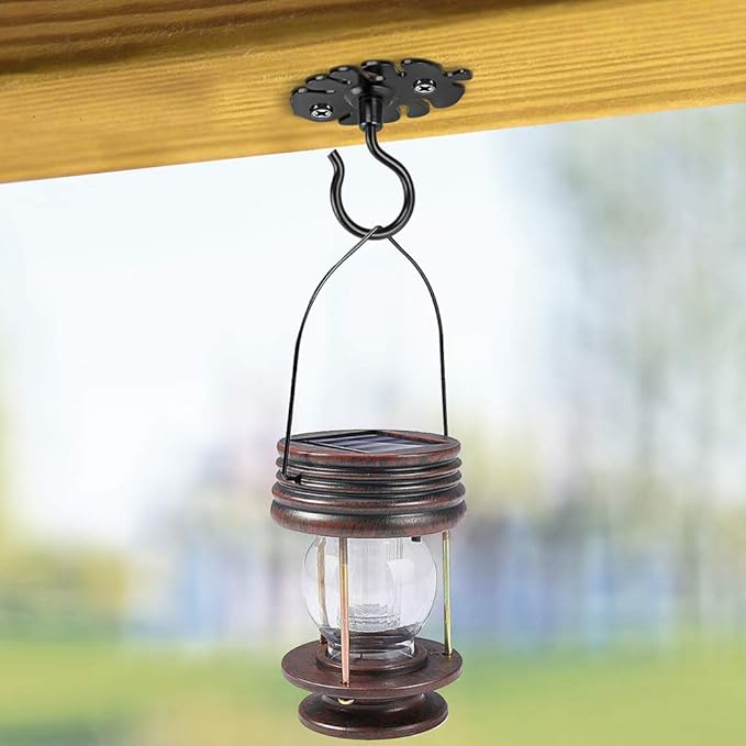 Dolibest Wall Mount Ceiling Hooks,Plant Hooks for Ceiling Metal Plant Bracket Iron Wall Mount Lanterns Hangers Hooks for Hanging Plants Lights, Outdoor Wire, Fairy Lights, Wind Chimes, Black(2PCS)