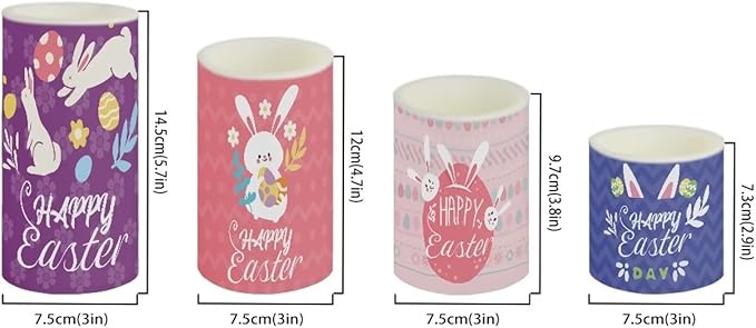 Happy Easter Flameless LED Battery Candles 4PCS Pillar Candles with 18-Key Timer Remote Color Changing Lights for Easter Party Day Celebration Decor, Cute Floral Bunny Rabbit