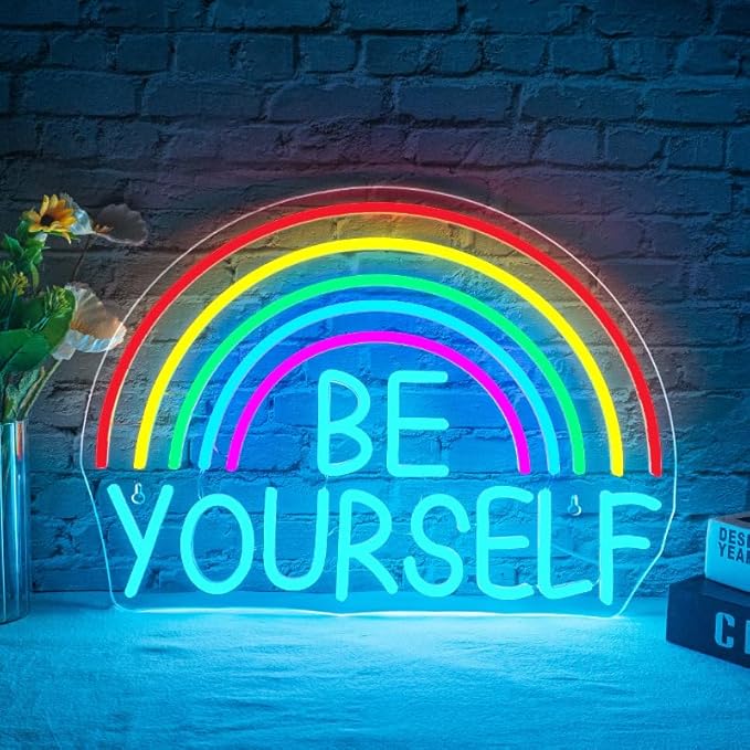 Be Yourself Neon Sign Be Yourself Neon Signs for Wall Decor Dimmable Rainbow Neon Lights Classroom LED Light Up Sign for Bedroom Bookstore Reading Room Library Study Room Decoration