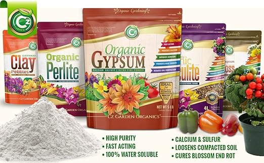 Organic Gypsum Powder 5LB - Made in USA - Calcium Sulfate Dihydrate - Garden Soil Amendment Fertilizer for Lawns, Plants, Mushroom Cultivation. Calcium & Sulfur. Cures Blossom End Rot. OMRI Listed