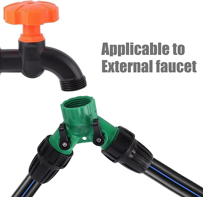 2 Way Y Water Splitter Connector for 3/4" Inch Garden Hose Spigot Faucet,with US Standard 3/4" Female GHT to 1/2' Hose Adapter for Drip Irrigation Tubing (.52" ID,.58" –.62" OD)