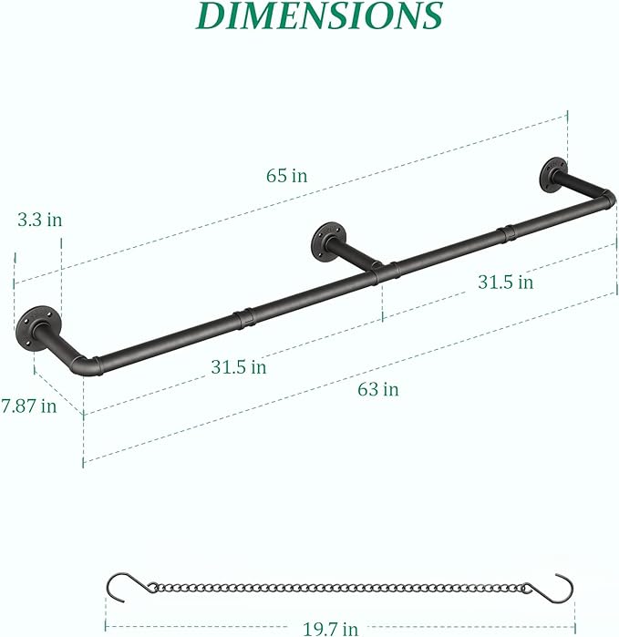 Plant Hanger Indoor, 2 Pack Hanging Planters Rod for Indoor Plants with 12 Hanging Chains, Wall Plant Hanging Rod for Window Ceiling, 65.7 Inch, Metal/Black, Pots Not Included…